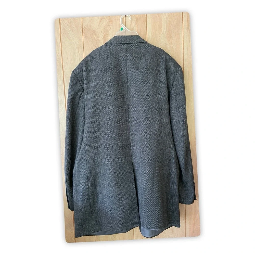 Savile Row Lambswool Sport Coat Blazer Gray Herringbone Mens 48 Long